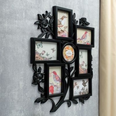 Фоторамка на 7 фото 10х10, 10х15 см "Розовый сад" чёрная 56х46х3 см