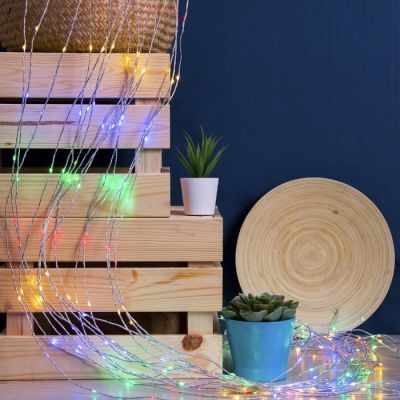 Гирлянда «Конский хвост» 15 нитей по 2 м, IP20, серебристая нить, 300 LED, свечение мульти, 220 В