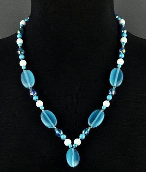 Бусы Кошачий глаз, кахолонг, хрусталь "Голубок" арт.ВАН-407