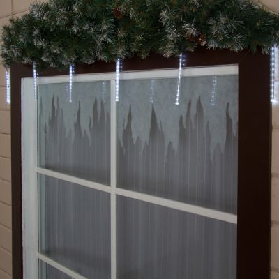 Гирлянда «Нить» 2.4 м с насадками «Сосульки 20 см», IP44, УМС, прозрачная нить, 96 LED, свечение белое с эффектом стекания, 12 В