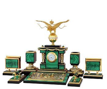 Настольный набор "Двуглавый орел" камень малахит