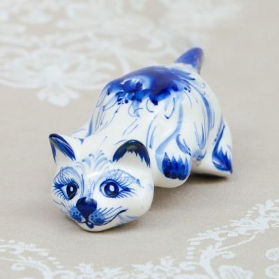 Сувенир "Кошка свисающая", гжель, фарфор, 8х16 см