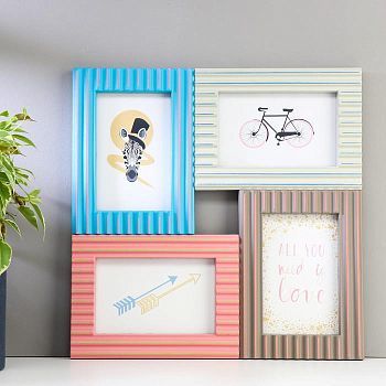 Фоторамка пластик на 4 фото 10х15 см "Краски" ребристая 32,5х32,5 см