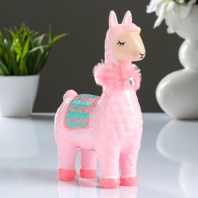 Копилка "Лама с седлом нарядная" розовая 21см