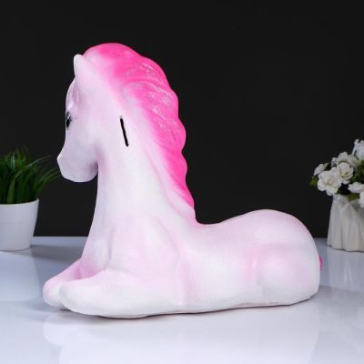 Копилка "Лошадь лежа" большая бело-розовая  38см