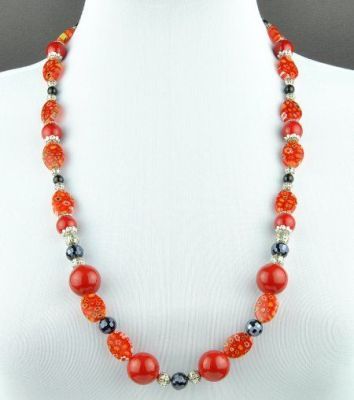 Бусы Муранское стекло, прес.коралл  "Смитианта" арт.АНТ-786