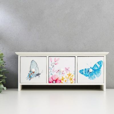 Шкатулка дерево 3 ящика "Бабочки и полевые цветы" на ножках, акварель 12,5х32,5х10 см