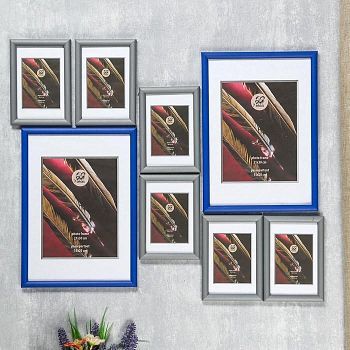 Набор фоторамок пластик FOTEX VIP 10х15, 21х30 см (синий, серебро) 8 шт