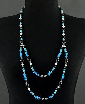 Авторские бусы   прес.Бирюза, кошачий глаз "Морячка" арт.ВАН-446