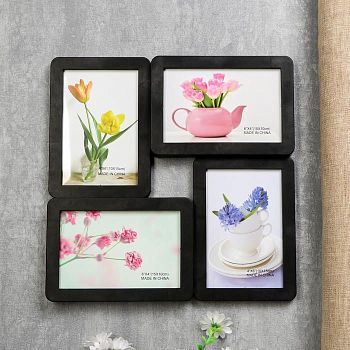 Фоторамка пластик на 4 фото 10х15 см "Плавные линии" чёрная 30х30 см