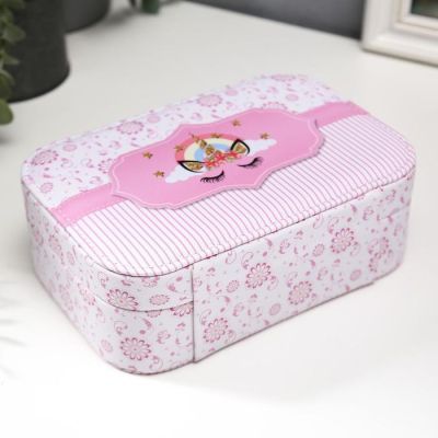 Шкатулка кожзам под часы 1 отделение и бижутерию "Спящий единорог" 7х20х14 см