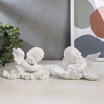 Сувенир полистоун "Белоснежный ангел-малыш в цветах" МИКС 7,5х12,7х8,5 см