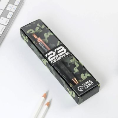 Ручка пластик в подарочной коробке «23 февраля», шариковая, синяя паста 0,7мм