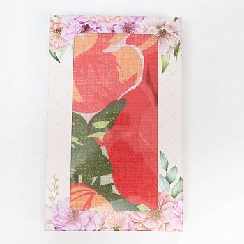 Полотенце вафельное в коробке "Букет розы-маки" 35х60 см,, 160 гр/м, хл,