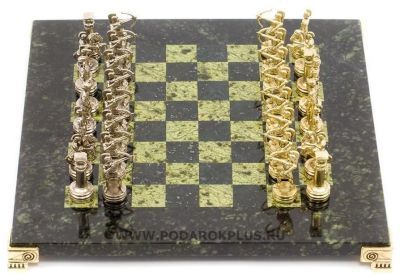 Шахматы "Лучники" камень змеевик доска 28х28 см №17