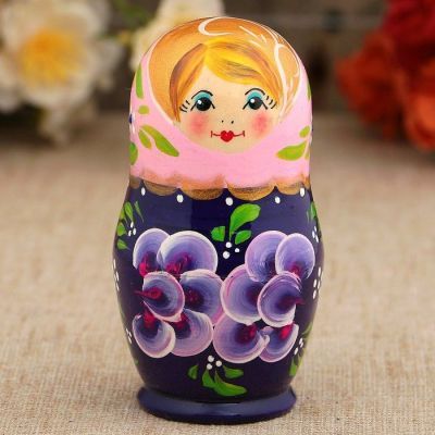 Матрёшка «Фиалки», розовый платок, 5 кукольная, 10 см