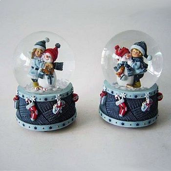 Фигурка декоративная в стеклянном шаре с музыкой "Снеговик" №42 (15 см)