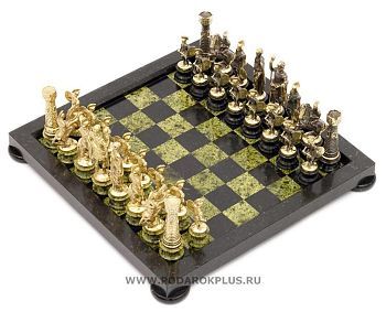 Шахматы "Римские" на подставках бронза змеевик №28 (38 х 38 см)