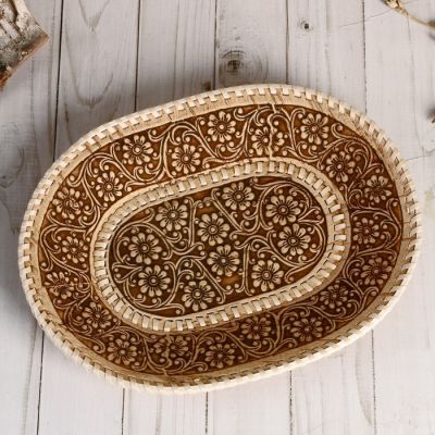 Тарелка «Цветы», овальная, 27х21 см, береста