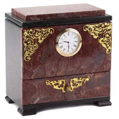 Ларец с часами из натурального камня (лемезит, змеевик)