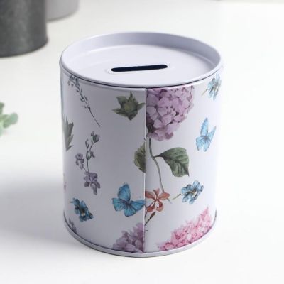 Копилка металл "Ботаника" светло сереневый 9х9х10 см