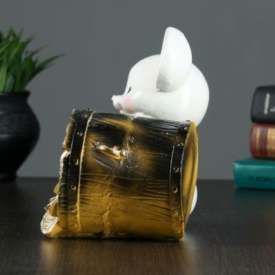 Копилка "Мышка с бочкой" белая 14х19см