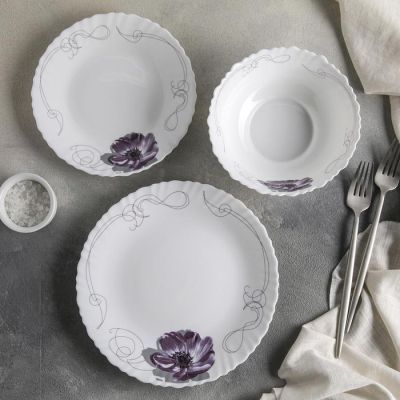 Сервиз столовый Доляна «Сиреневое блаженство», 18 предметов: 6 тарелок d=17,5 см, d=23 см, 15×5 см