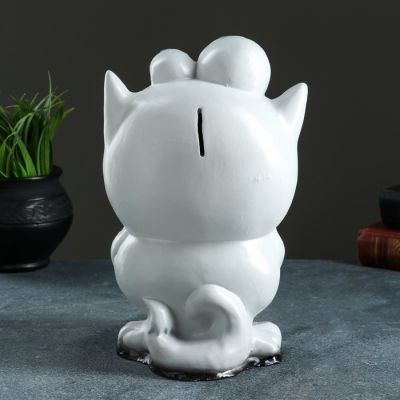 Копилка "Кот с рыбкой" 25,5см серый