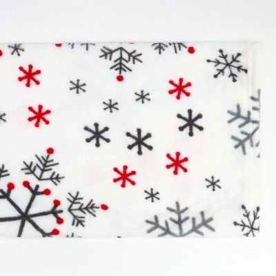 Плед с рукавами "Новогодний" (белый с чёрными и красными снежинками), корал-флис, 150 х 200 см, плотность 280 гр/м2