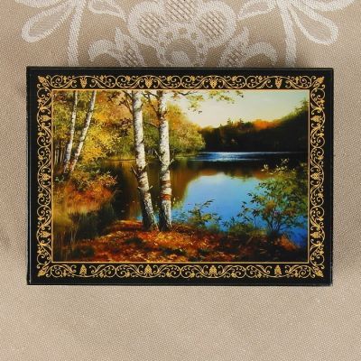 Шкатулка «Берег озера», 10×14 см, лаковая миниатюра