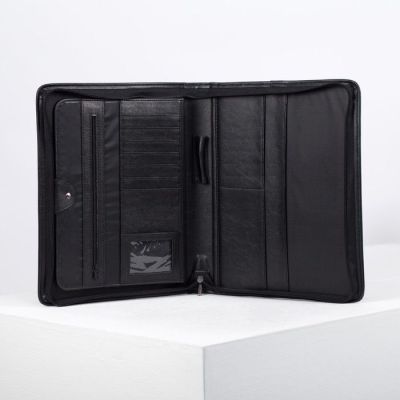 Папка деловая на молнии, выдвижная ручка, цвет чёрный