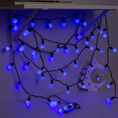 Гирлянда «Нить» 10 м с насадками «Шарики 2.5 см», IP44, тёмная нить, 100 LED, свечение синее, 8 режимов, 220 В