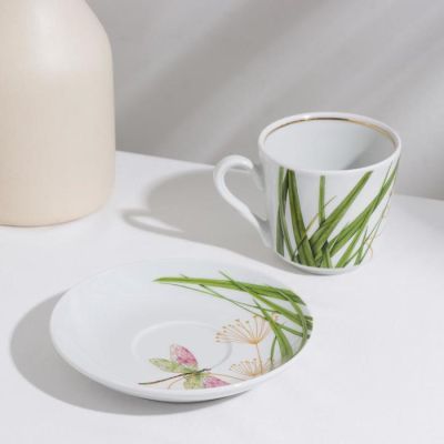 Сервиз чайный «Стрекоза», 14 предметов: чайник 1 л, сахарница 400 мл, 6 чашек 220 мл, 6 блюдец d=14 см