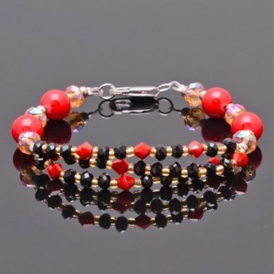 Браслет прес. Коралл, хрусталь "Звездное сияние" арт.КАП-1202