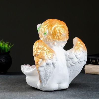 Фигура - подсвечник "Ангел с кувшинкой" 23х23х27см белое золото