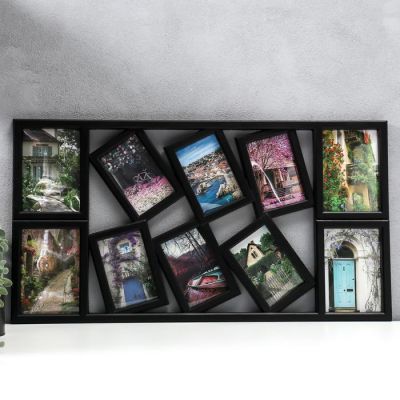 Фоторамка пластик на 10 фото 10х15, 13х18 см "Воспоминания" чёрная 40х73,5 см