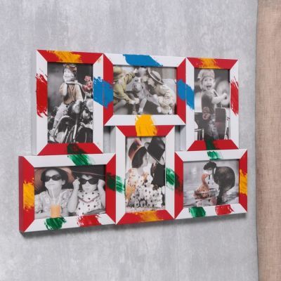 Фоторамка пластик на 6 фото 10х15 см "Мазки краски на белом" 31х49,5х2,5 см