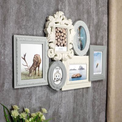 Фоторамка пластик на 6 фото 8х10, 10х15, 13х18 см "Богема" бежево-серая 40х62 см