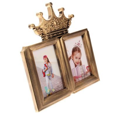 Фоторамка пластик на 2 фото 10х15 см "Корона" тёмное золото 30х28 см
