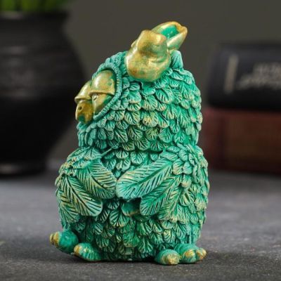 Фигура "Сова с бантом" бирюзовый с позолотой 14см