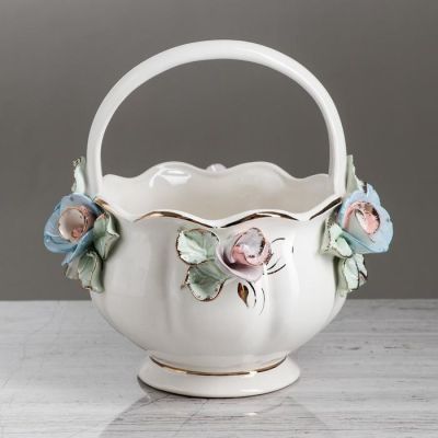 Конфетница "Флоренция", белая, цветная лепка, 20 см, микс