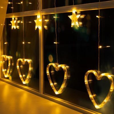 Гирлянда «Бахрома» 2.4 × 0.9 м с насадками «Сердце», IP20, прозрачная нить, 186 LED, свечение тёплое белое, 8 режимов, 220 В