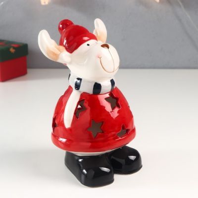 Сувенир керамика свет "Лосик в красном колпаке и наряде" 17,1х10,4х9,6 см