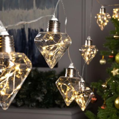 Гирлянда "Нить" 3 м с насадками "Лампочки кристалл", IP20, прозрачная нить, 80 LED, свечение тёплое белое, 8 режимов, 220 В