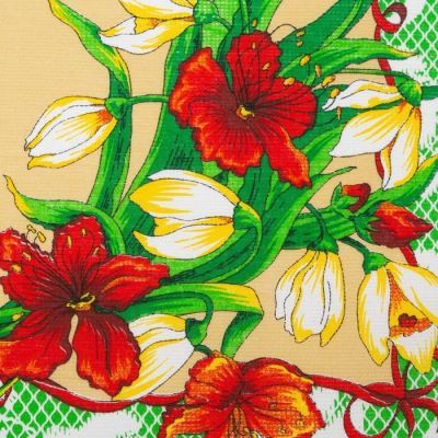 Полотенце вафельное  "Цветы" 45х60 см, салатовый, 160 гр/м, хл,