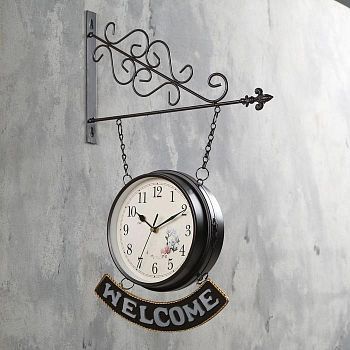Часы настенные двойные, серия: Садовые, "WELCOME", плавный ход, d=20 см, 55 х 36 см