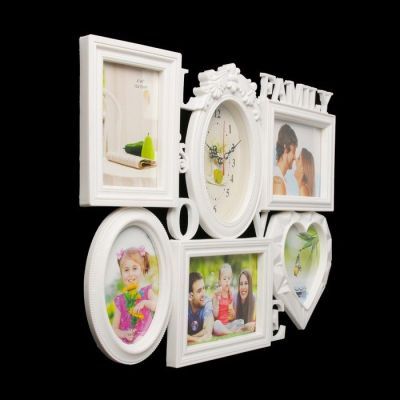 Часы настенные, серия: Фото, "Family Love", 5 фоторамок, белые, 38х54 см, микс