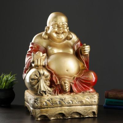 Копилка "Хотей сидя большой" бронза с красным, 32х25х48см