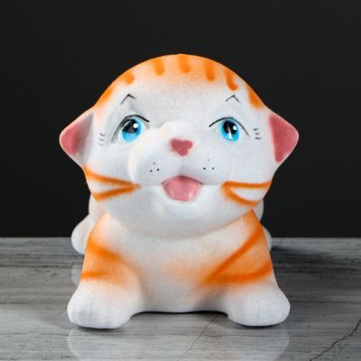 Копилка "Котик на подушке", бело-оранжевый цвет, 13 см