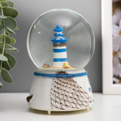 Сувенир полистоун водяной шар свет, музыка "Парусник/Маяк" 12,5х8х8 см